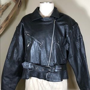 Protech Leather Leather Motorcycle Jacket -Size 16